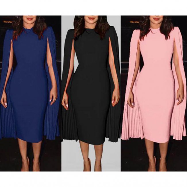 Elegant Evening Autumn Dress Cape Gown Pink Black Blue Plus Size Midi Dresses Cape Cloak Pencil Dress 8394200987#
