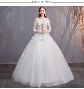 Elegant Lace Ball Gown Wedding Gowns Long Sleeve Bridal Wedding Dress #8434415850
