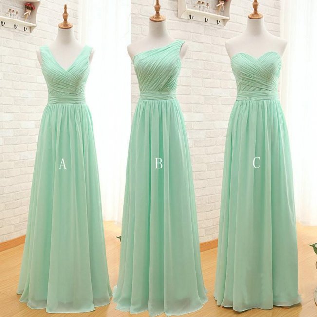 Mint Green Long Chiffon Bridesmaid Dress 2020 A Line Pleated Beach Bridesmaid Dresses Wedding Guest Gowns 8471697740#