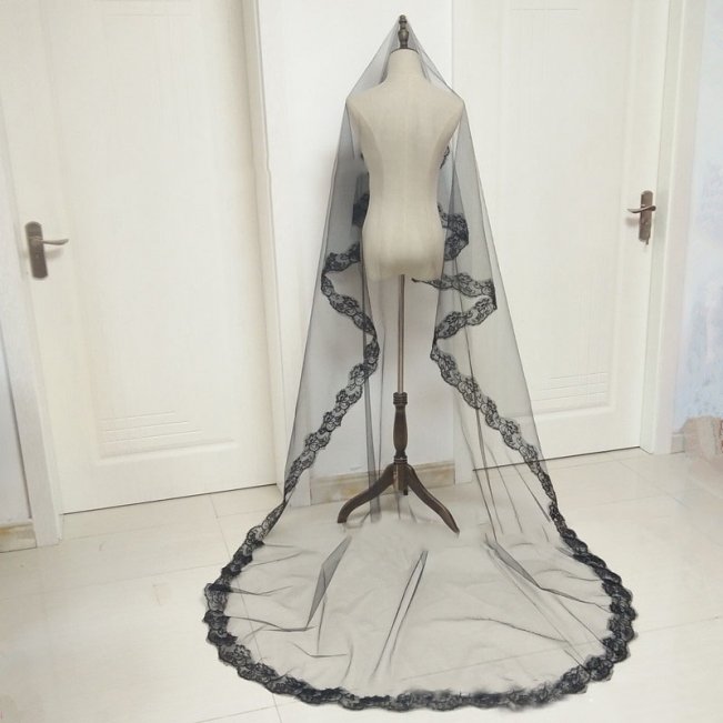 Wholesale 1.5*2.8 Meters Black Bridal Veils 8472665170#