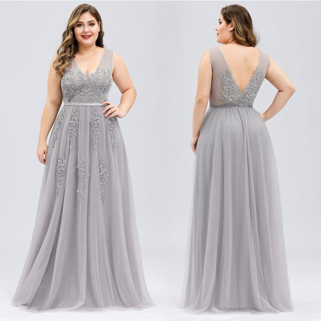 Applique V Neck Prom Dresses Plus Size 8485198574#