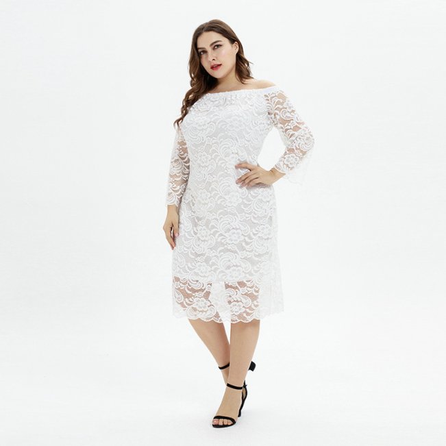 Off The Shoulder Lace Dress-Plus Size #88211591148