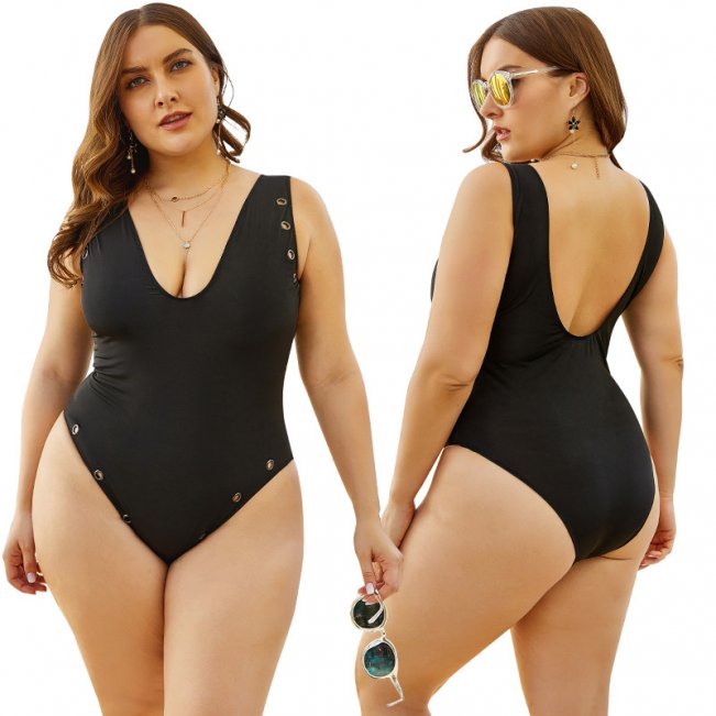 Plus Size Ring Decor Black Monokini 88211592114#