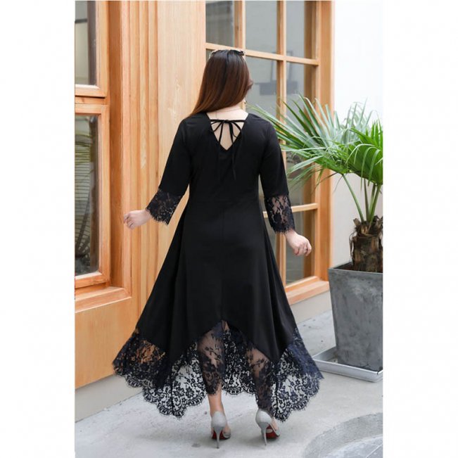 Black Contrast Lace High Waisted Dress Plus Size #88211592127