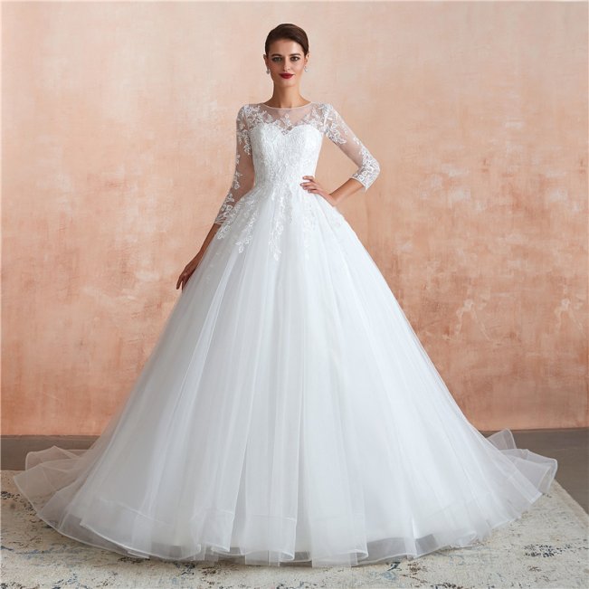 Applique Lace Sweep Train Bridal Wedding Gowns #88211592152