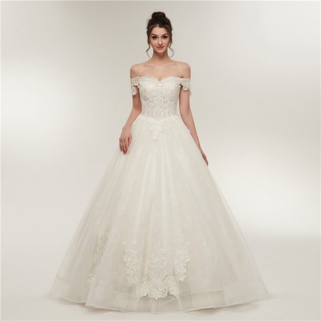 Stunning Embroidered Off The Shoulder Ball Gown Wedding Dress #88211592156