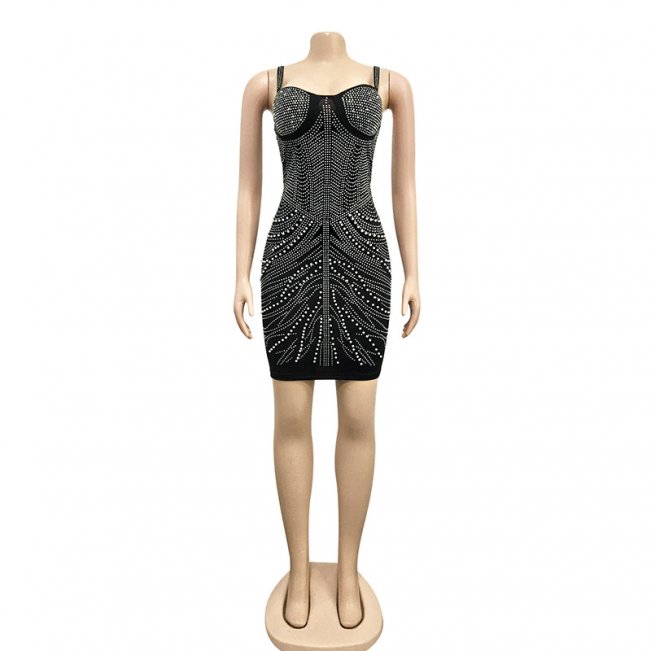 Sparkly Rhinestones Spaghetti Strap Bodycon Mini Dress #88211592171