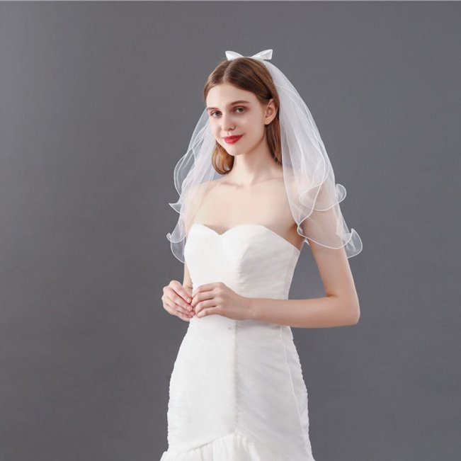 A Bow Two-Layer Bridal Veils With Comb 88211592211#