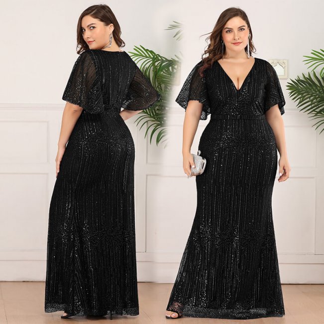 Plus Size Sequined Beaded Gowns 88211592214# Shop Plus Size V Neck ...