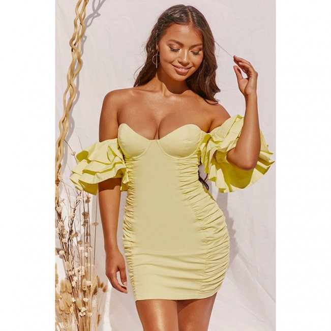 Strapless Short Sleeve Mini Dresses 88211592232#