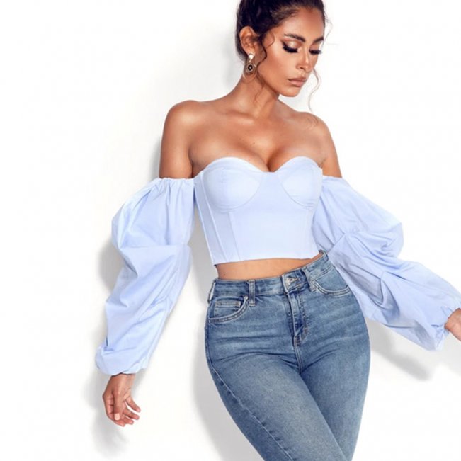 Exposed Boning Off Shoulder Crop Top 88211592278#