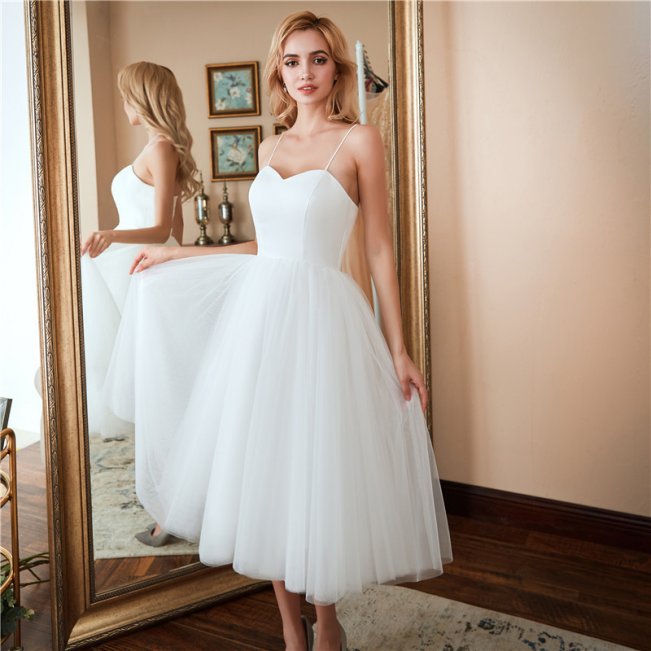 Spaghetti Strap Sweetheart A Line Wedding Dresses 88211592281#