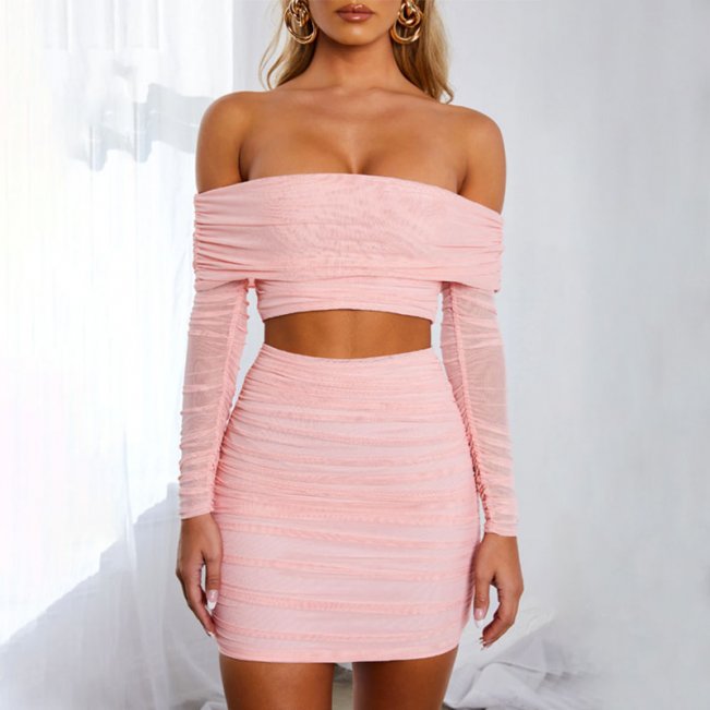 Mini Bodycon Dress 2 piece Long Sleeve 88211592287#