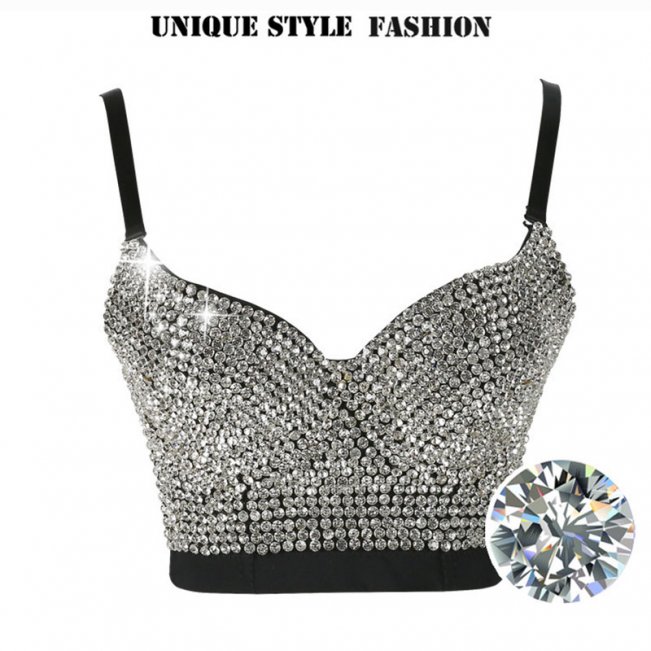 Stunning Rhinestone Sweetheart Corset Bra Spaghetti Straps Bustier Top 88211592339#