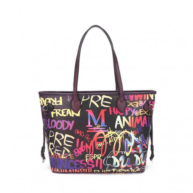 Luxury Black Graffiti Tote Bag 88211592389#