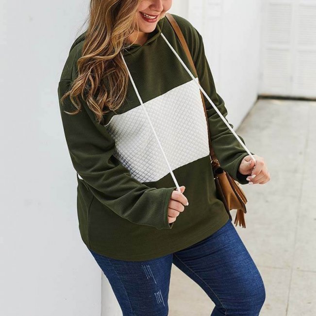 Color Block Plus Size Hoodie for Women 88211592429#