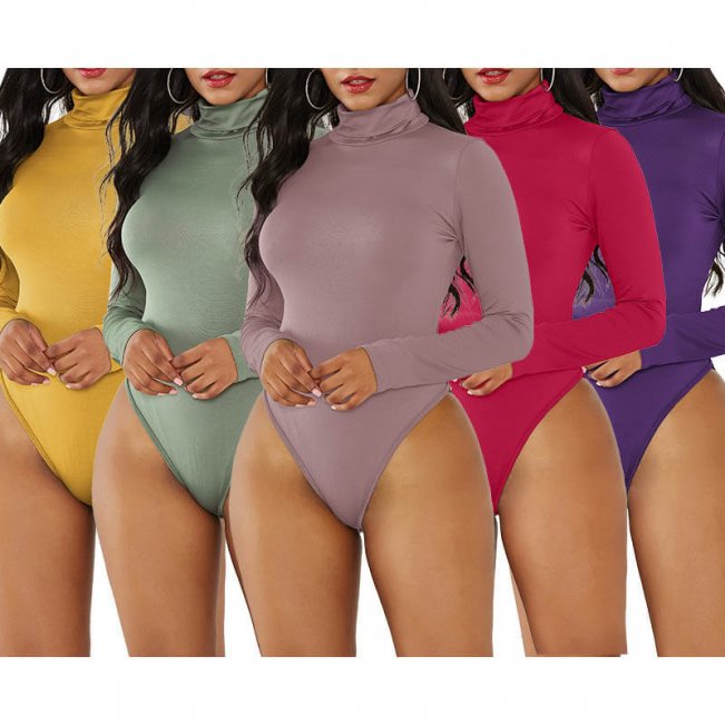 Multi Color Turtleneck Plain Basic Bodysuit 88211592444#