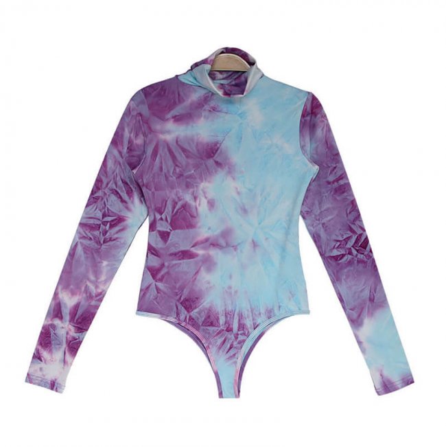 New Arrival High Neck Tie Dye Bodysuit 88211592445#