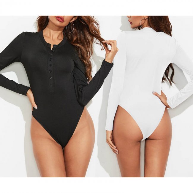 Long Sleeve Solid Bodysuit 88211592446#