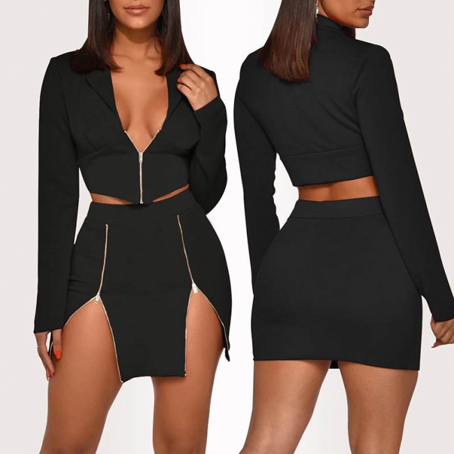 Cheap Long Sleeve Split Two Piece Mini Dress 88211592485#