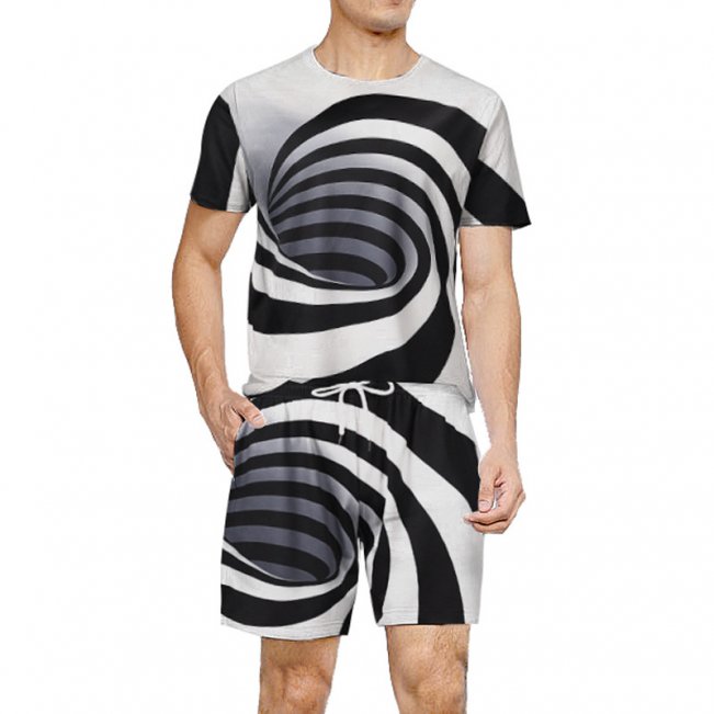 3D Spiral Print Tee and Shorts Set 88211592527#