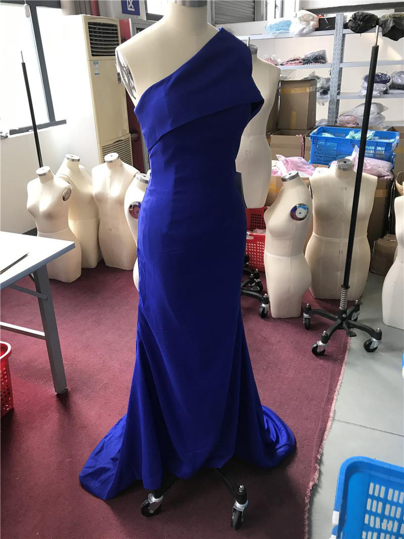 Royal Blue One Shoulder Mermaid Bridesmaid Dresses Sweep Train Wedding Guest Gowns Maid Of Honor Dress Plus Size 8402461652#