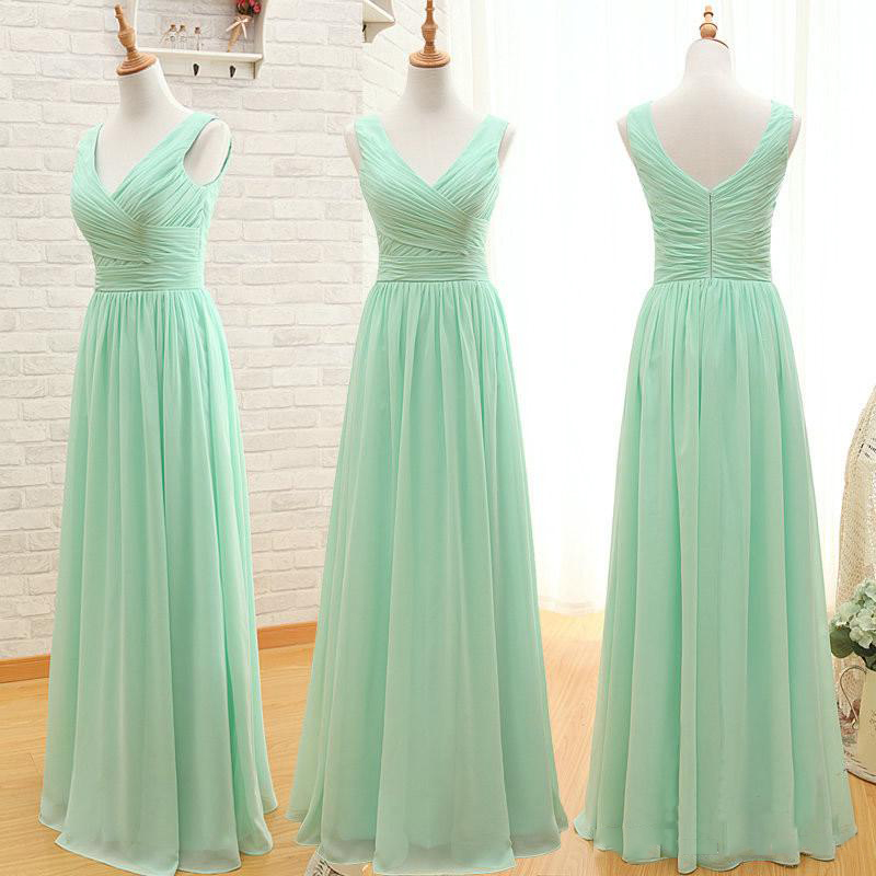 Mint Green Long Chiffon Bridesmaid Dress 2020 A Line Pleated Beach Bridesmaid Dresses Wedding Guest Gowns 8471697740#