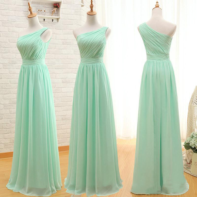 Mint Green Long Chiffon Bridesmaid Dress 2020 A Line Pleated Beach Bridesmaid Dresses Wedding Guest Gowns 8471697740#