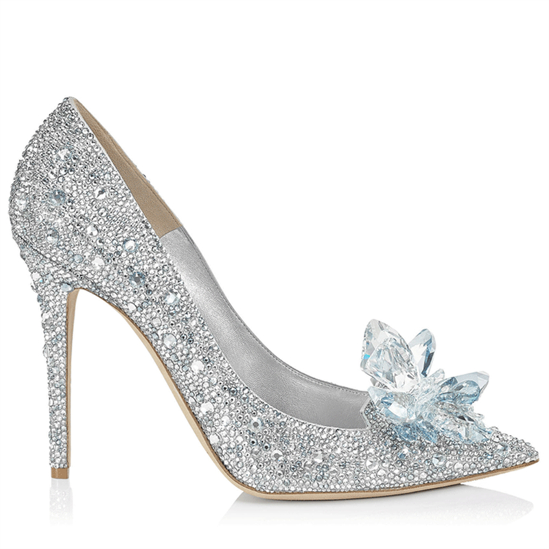 Cinderella Top Grade Crystal Shoes Bridal Rhinestone Wedding Shoes With Crystal Flower 8472431047#