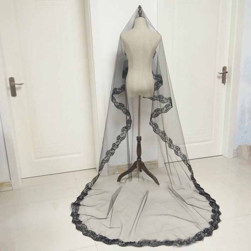 Wholesale 1.5*2.8 Meters Black Bridal Veils 8472665170#