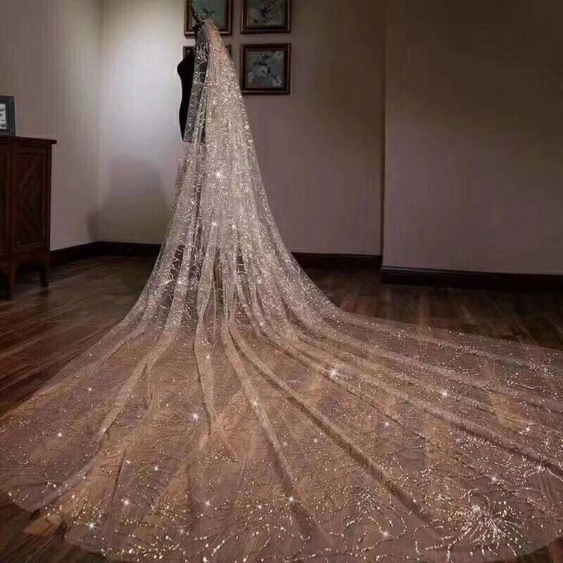 Luxury Glittering Wedding Veils 3*3.5Meters Long Cathedral Length 8472675512#