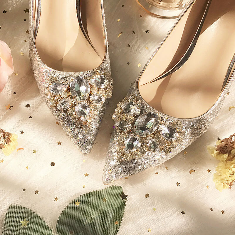 Women's Sparkly Wedding Shoes Gold Rhinestone Bead Bridal High Heel Pumps #8472691725