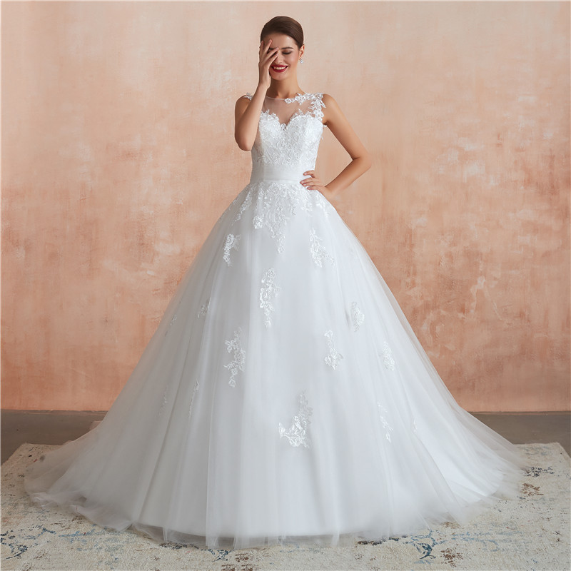 Applique Ball Gown Wedding Dresses Sweep Train 8493870241#
