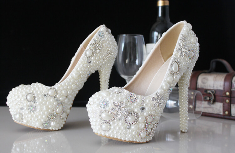 Women's Sparkly Wedding Shoes Luxury Pearls Rhinestones Bridal Pumps ...