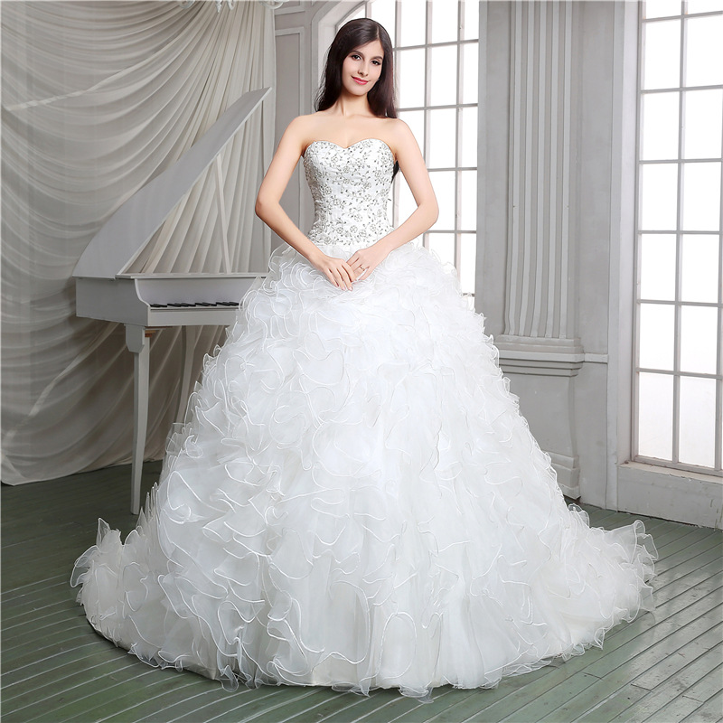 Custom Made Beading Cascading Ruffles Organza Ball Gown Wedding Dress Plus Size Robe de mariée 1103#