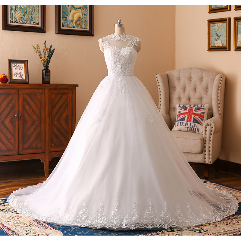 Cheap A Line Chapel Train Wedding Dress for Bride 8505496415#