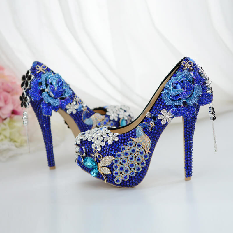 Top Grade Blue Luxury Rhinestones Wedding Dress Shoes Evening Prom Stiletto Heel Custom Made #8511643279
