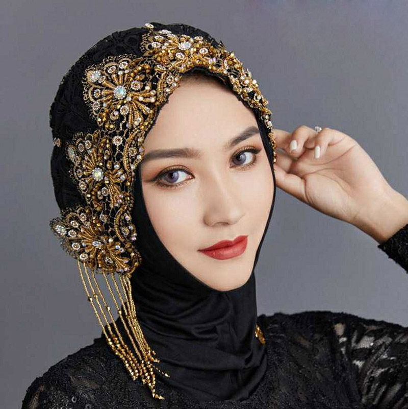 Muslim Turban-Women's Turban Beanie Hats Rhinestones Beading Headpieces #8745124816