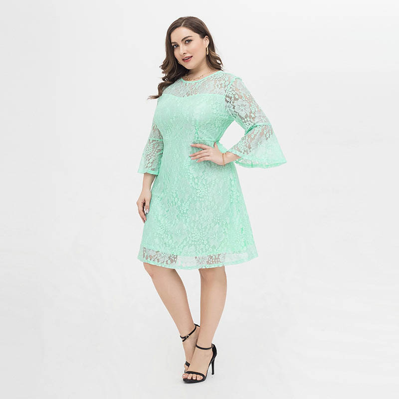 Chic Floral Sheer Lace Dress Plus #88211592142