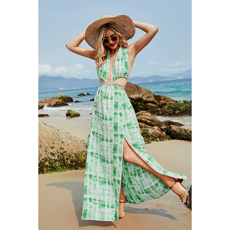 Boho Plunging Neck Tied Backless Maxi Dress #88211592176