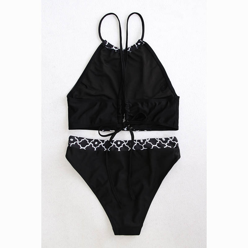 Contrast Halter Criss Cross Bikini Swimsuit #88211592186