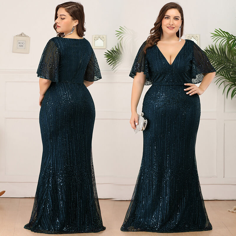 Plus Size Sequined Beaded Gowns 88211592214# Shop Plus Size V Neck ...