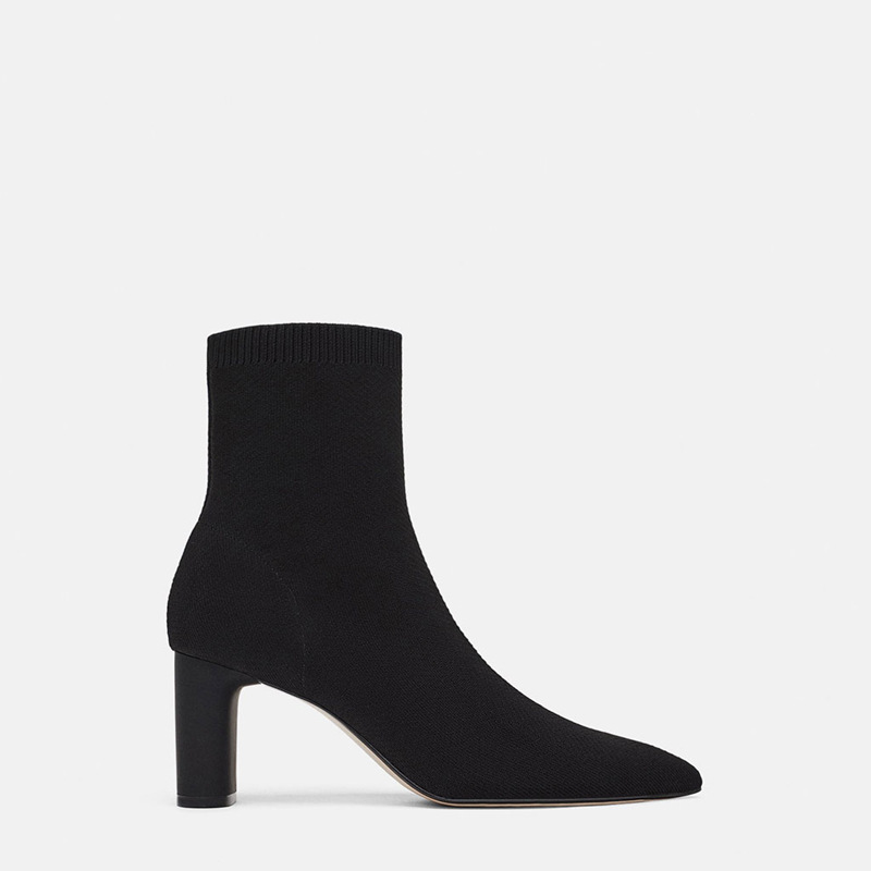 Women's Block Heel Boots Black Pointed Toe Booties #88211592263