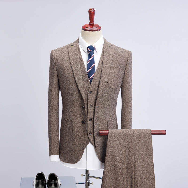 Khaki Slim-Fit 3 Pieces Men's Suits 88211592268#