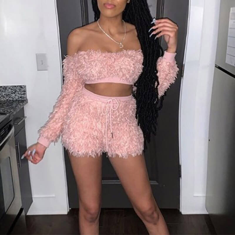 Two Piece Fluffy Romper In Pink 88211592293#