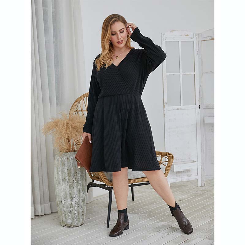 V Neck knee Length Knit Dress 88211592382#