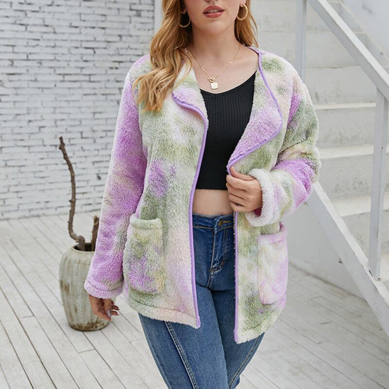 Tie Dye Teddy Jacket Plus Size 88211592406#