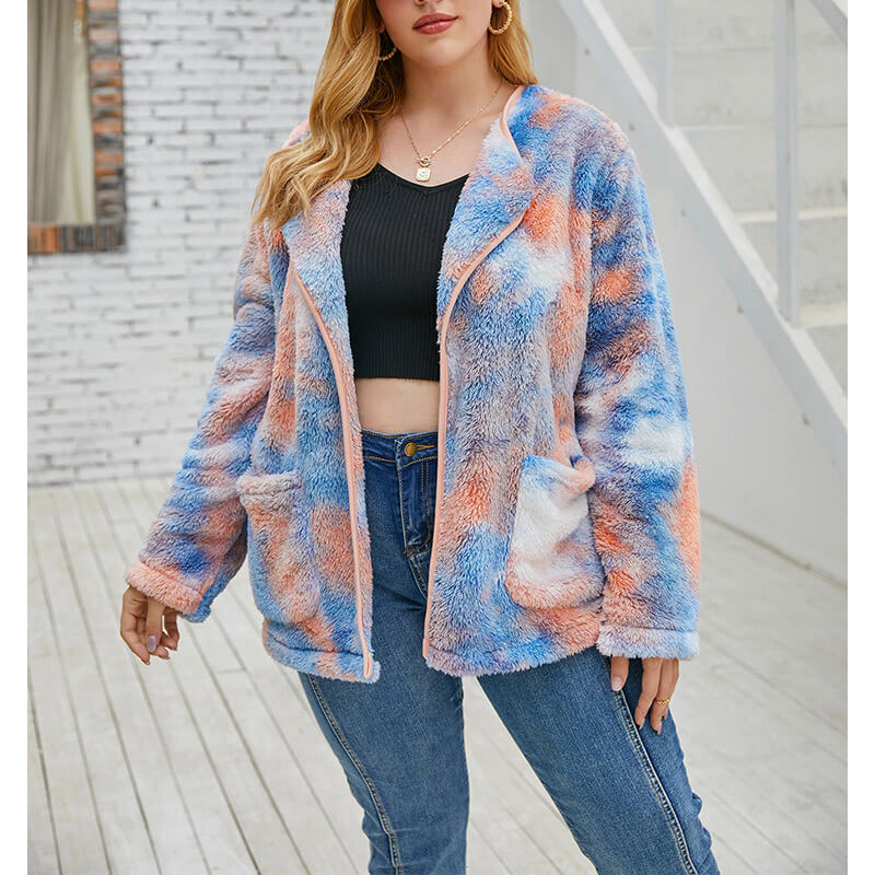 Tie Dye Teddy Jacket for Plus Size Girl 88211592407#