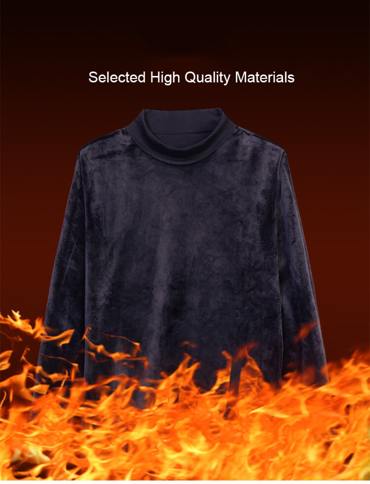 Men's Solid Mock Neck T-Shirt Faux Fur Inside 88211592422#