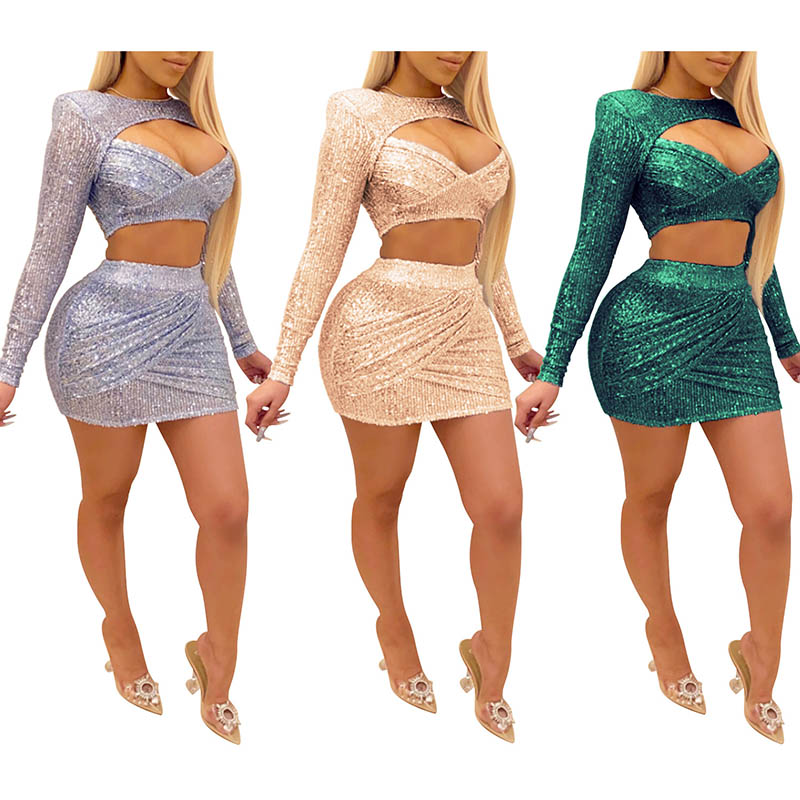 Sparkly Sequin Cut Out Bodycon Mini Dress 88211592483#